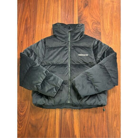 Adidas Women's Dark Green Velvet Down Full Zip Puffer Jacket Size Small NWT - Picture 2 of 14